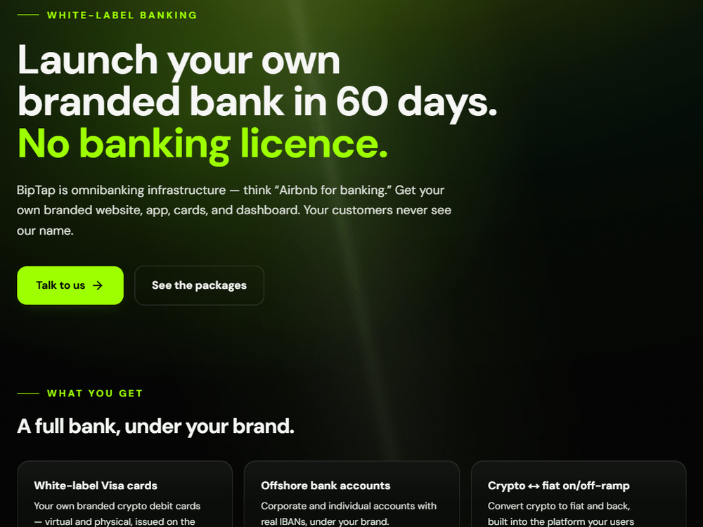 A BipTap-branded white-label client microsite the partner shares with prospects.